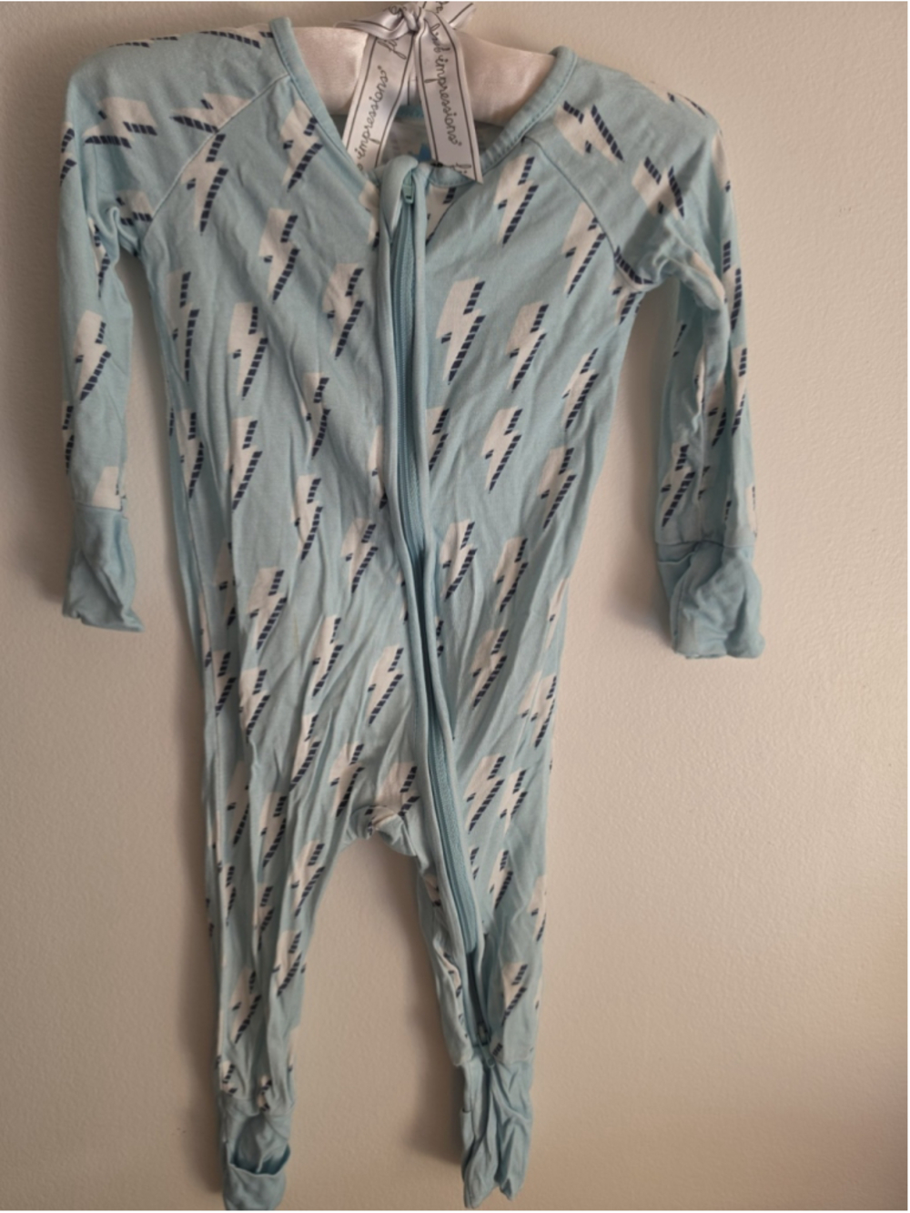 Little One Shop Blue Sky Lightning Bolt Bamboo Sleeper Pajamas, 3-6 Months